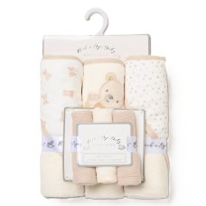 H12871: Baby Unisex Bears 6 Piece Hooded Towels & Washcloths Bath Time Set