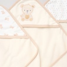 H12871: Baby Unisex Bears 6 Piece Hooded Towels & Washcloths Bath Time Set