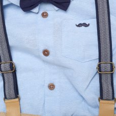 H12884: Baby Boys Bodysuit Shirt With Bow Tie & Shorts With Braces Outfit (9-24 Months)