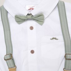 H12890: Baby Boys Bodysuit Shirt With Bow Tie & Shorts With Braces Outfit (9-24 Months)