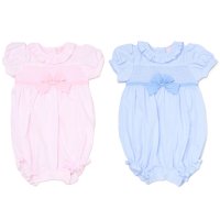 H12903: Baby Girls Smocked Romper With Bow (0-9 Months)