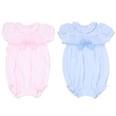 H12903: Baby Girls Smocked Romper With Bow (0-9 Months)
