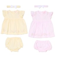 H12905NB: Baby Girls Dress, Pant & Headband Set (0-9 Months)