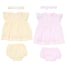 H12905NB: Baby Girls Dress, Pant & Headband Set (0-9 Months)