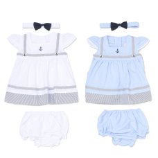 H12907NB: Baby Girls Dress, Pant & Headband Set (0-9 Months)