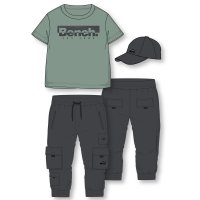 H13032: Boys Bench T- Shirt, Cargo Trousers & Cap Set (18 Months-5 Years)