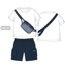 H13065: Boys Bench T- Shirt With Functional Applique Bag & Shorts Set (18 Months-5 Years)