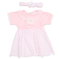 H13163NB: Baby Girls Dress With Crochet Applique & Headband Outfit (0-9 Months)