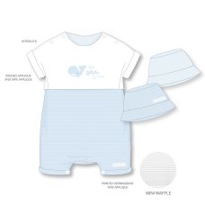 H13188NB: Baby Boys Waffle Fabric Romper & Reversible Hat Set (0-9 Months)