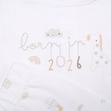 H13274NB: Baby Unisex Giraffe T-Shirt, Shorts & Plush Toy Set - Born In 2026 (0-9 Months)