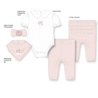 H13285NB: Baby Girls 4 Piece Ribbed Outfit (0-9 Months)