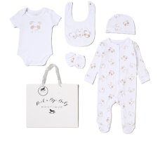 H13292NB: Baby Unisex Animals 6 Piece Mesh Bag Gift Set (NB-6 Months)