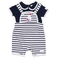 H13446NB: Baby Boys Sailor Dungaree With Crochet Applique & T-Shirt Set (0-9 Months)