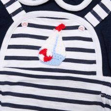 H13446NB: Baby Boys Sailor Dungaree With Crochet Applique & T-Shirt Set (0-9 Months)