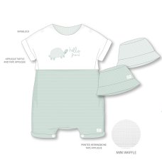 H13572NB: Baby Boys Waffle Fabric Romper & Reversible Hat Set (0-9 Months)