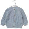 H13662NB: Baby Blue Cotton Knit Cardigan With Embroidery Detail- Brother (0-12 Months)