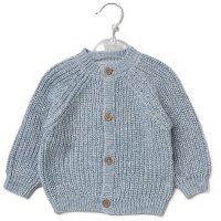 H13662NB: Baby Blue Cotton Knit Cardigan With Embroidery Detail- Brother (0-12 Months)