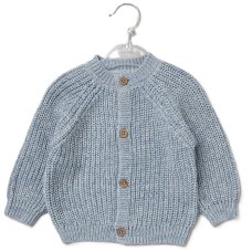 H13662NB: Baby Blue Cotton Knit Cardigan With Embroidery Detail- Brother (0-12 Months)