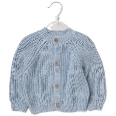 H13664NB: Baby Blue Cotton Knit Cardigan With Embroidery Detail- Hello (0-12 Months)