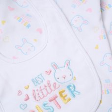 H13698NB: Baby Girls 6 Piece Mesh Bag Gift Set- Best Little Sister (NB-6 Months)