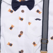 H13840: Baby Boys Bodysuit Shirt With Bow Tie & Shorts With Braces Outfit (9-24 Months)