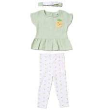 H13891INF: Baby Girls Lemon Crochet Applique Top, Leggings & Headband Outfit (9-18 Months)