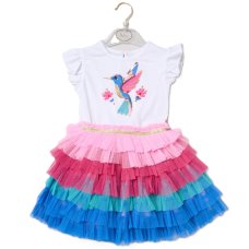 H14007TOD: Girls Sequin Embroidery Hummingbird Tutu Dress (3-5 Years)