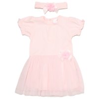 H14261INF: Baby Girls Pink Tutu Dress With Rose Applique & Headband On A Satin Padded Hanger (9-24 Months)