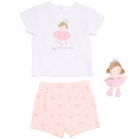 H14301NB: Baby Girls Princess T-Shirt, Shorts & Plush Toy Set (0-9 Months)