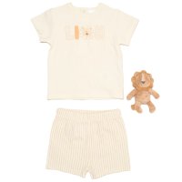 H14309NB: Baby Boys Lion T-Shirt, Shorts & Plush Toy Set (0-9 Months)