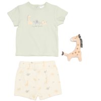 H14310NB: Baby Boys Giraffe T-Shirt, Shorts & Plush Toy Set (0-9 Months)