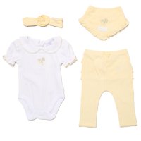 H14329NB: Baby Girls 4 Piece Ribbed Outfit (0-9 Months)