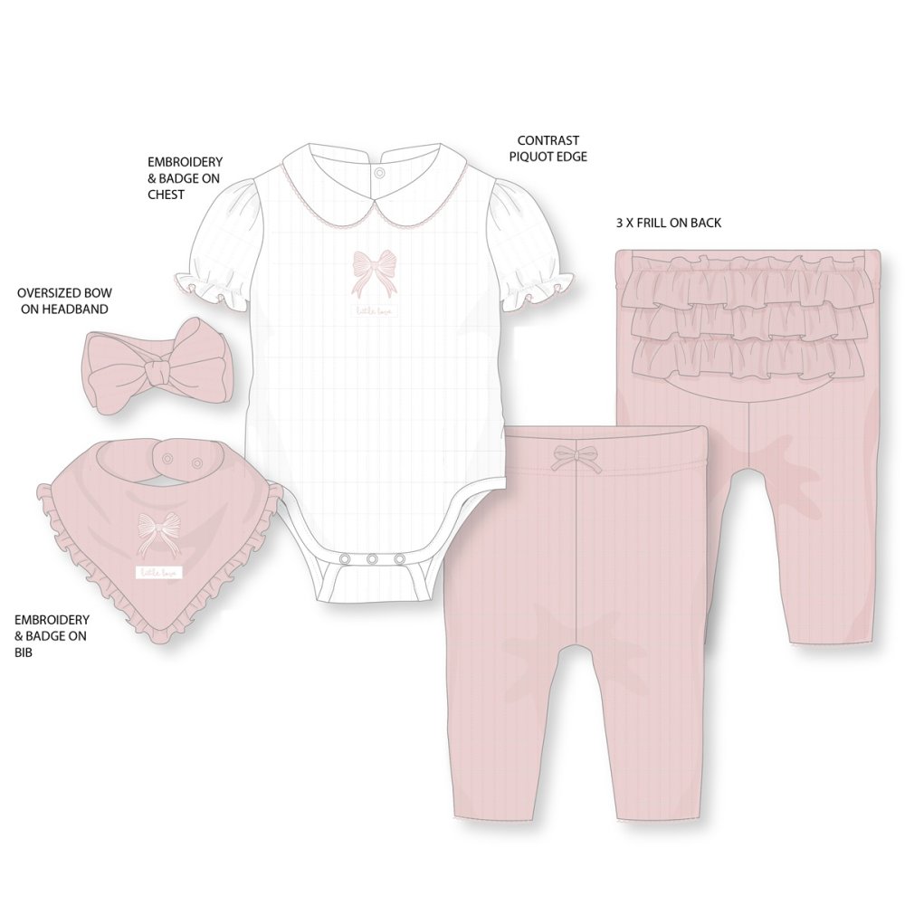 H14330NB: Baby Girls 4 Piece Ribbed Outfit (0-9 Months) H14330NB: Baby Girls 4 Piece Ribbed Outfit (0-9 Months)