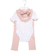 H14330NB: Baby Girls 4 Piece Ribbed Outfit (0-9 Months)