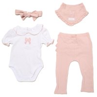 H14330NB: Baby Girls 4 Piece Ribbed Outfit (0-9 Months)
