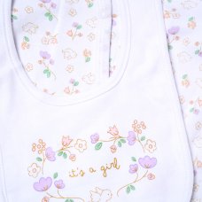 H14416NB: Baby Girls Floral "its a girl" 6 Piece Mesh Bag Gift Set (NB-6 Months)