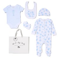 H14430NB: Baby Boys "Little Boys Love" 6 Piece Mesh Bag Gift Set (NB-6 Months)