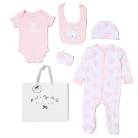 H14431NB: Baby Girls Bunny 6 Piece Mesh Bag Gift Set (NB-6 Months)