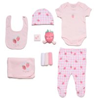 H14869: Baby Girls Strawberry 10 Piece Mesh Bag Gift Set (NB- 6 Months)