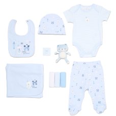 H14873NB: Baby Boys Bear 10 Piece Mesh Bag Gift Set (NB-6 Months)
