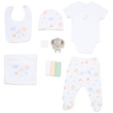 H14880NB: Baby Unisex Elephant Safari 10 Piece Mesh Bag Gift Set (NB-6 Months)