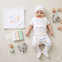 H14880NB: Baby Unisex Elephant Safari 10 Piece Mesh Bag Gift Set (NB-6 Months)