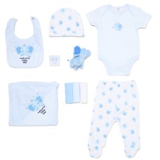 H14882NB: Baby Boys Elephant 10 Piece Mesh Bag Gift Set (NB-6 Months)
