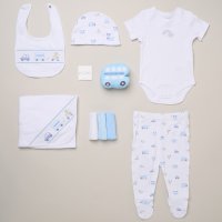 H14884: Baby Boys Bus 10 Piece Mesh Bag Gift Set (NB- 6 Months)