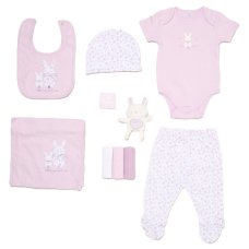 H14896NB: Baby Girls Bunny 10 Piece Mesh Bag Gift Set (NB-6 Months)