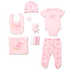 H14897NB: Baby Girls Teddy & Bows 10 Piece Mesh Bag Gift Set (NB-6 Months)