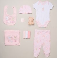 H14910: Baby Girls Teddy 10 Piece Mesh Bag Gift Set (NB- 6 Months)