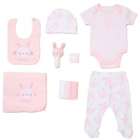 H14915NB: Baby Girls Bunny 10 Piece Mesh Bag Gift Set (NB-6 Months)