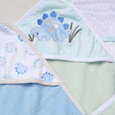 H14923: Baby Dinosaur 6 Piece Hooded Towels & Washcloths Bath Time Set
