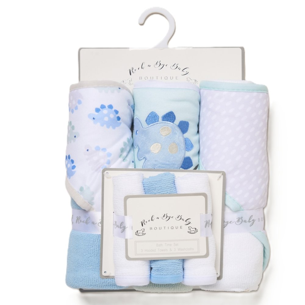 H14923: Baby Dinosaur 6 Piece Hooded Towels & Washcloths Bath Time Set H14923: Baby Dinosaur 6 Piece Hooded Towels & Washcloths Bath Time Set